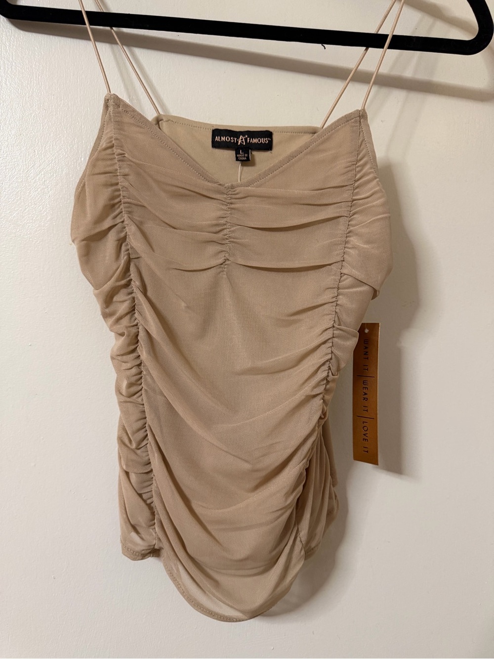 Almost Famous Taupe Ruched Spaghetti Strap Cami